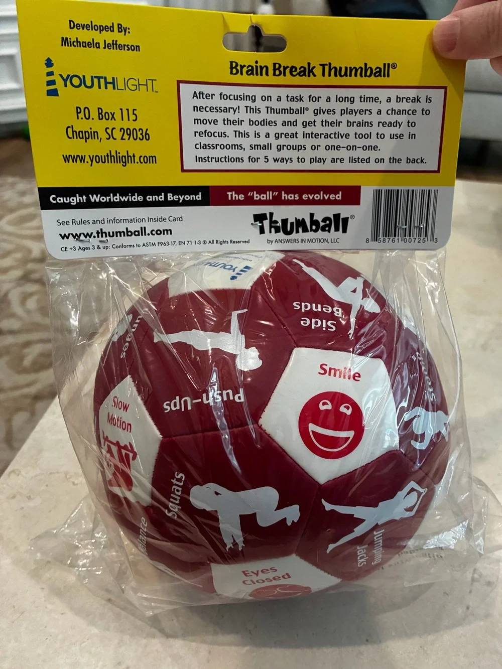 Brain Break Thumball - Kids Activity Ball - Burgundy/White